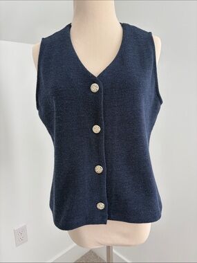 Rachel Zoe Navy Sleeveless Button-Front Knit Top
